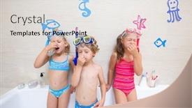  Presentation with play children - Amazing PPT theme having swimsuits and diving equipmen backdrop and a light gray colored foreground
