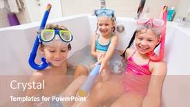  Presentation with play children - Cool new slide deck with swimsuits and diving equipmen backdrop and a coral colored foreground