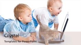  Presentation with kitten - Presentation theme having little-children-kitten-and-laptop background and a coral colored foreground
