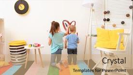  Presentation with children painting - Beautiful PPT layouts featuring little children painting on wall backdrop and a coral colored foreground