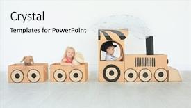  Presentation with children playing - Presentation theme with little children playing with cardboard background and a sky blue colored foreground