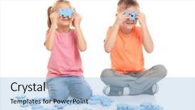  Presentation with children playing - Amazing PPT theme having school puzzles - cute little children playing backdrop and a  colored foreground
