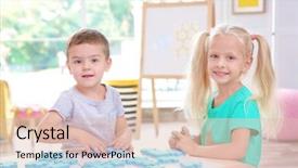  Presentation with children playing - Slide set consisting of little children playing with puzzle background and a lemonade colored foreground