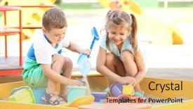  Presentation with children playing - Audience pleasing presentation theme consisting of little children playing with toys backdrop and a yellow colored foreground