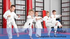 Presentation with karate - Beautiful PPT theme featuring little children practicing karate backdrop and a teal colored foreground