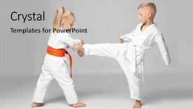  Presentation with karate - PPT theme featuring little children practicing karate background and a light gray colored foreground
