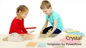  Presentation with children books - Presentation theme featuring little children with books isolated on white background and a lemonade colored foreground