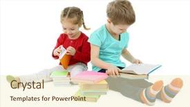  Presentation with children books - PPT layouts having young boy reading - little children with books isolated background and a cream colored foreground