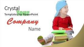  Presentation with children books - Beautiful slide deck featuring little children with books isolated backdrop and a white colored foreground