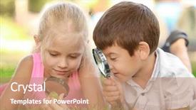  Presentation with detective magnifying glass - Presentation design having little children with magnifying glasses background and a  colored foreground