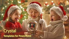  Presentation with happy holiday - Beautiful slide set featuring little children with snow globe backdrop and a tawny brown colored foreground