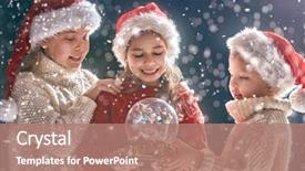  Presentation with christmas kids - Colorful PPT layouts enhanced with little children with snow globe backdrop and a coral colored foreground