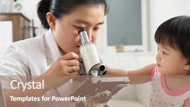  Presentation with mom - Beautiful theme featuring little chinese girl trying to distract her mom concentration from working on microscope backdrop and a coral colored foreground