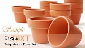 Presentation with clay - Amazing PPT layouts having little clay flower pots backdrop and a coral colored foreground