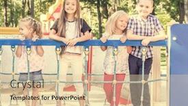  Presentation with playground - Presentation theme with little cute blond girls and boy on the colourful playground bridge background and a lemonade colored foreground