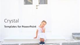  Presentation with white house - Slide set with little cute blong girl in a white dress sitting outdoor near the white house background and a sky blue colored foreground