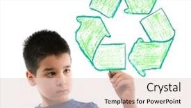  Presentation with recycle glass waste for recycling - Audience pleasing PPT theme consisting of little cute boy drawing recycle backdrop and a lemonade colored foreground