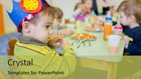  Presentation with birthday boy - Amazing slide set having little cute boy having birthday party at kindergarden backdrop and a yellow colored foreground