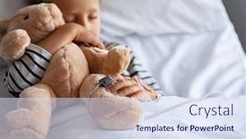  Presentation with sick child - Presentation theme consisting of little-cute-boy-hugging-teddy background and a sky blue colored foreground