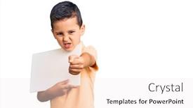  Presentation with anger kid - Beautiful slide deck featuring little-cute-boy-kid-holding backdrop and a sky blue colored foreground