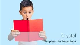 Presentation with open book - Colorful PPT layouts enhanced with little-cute-boy-kid-reading backdrop and a cool aqua colored foreground