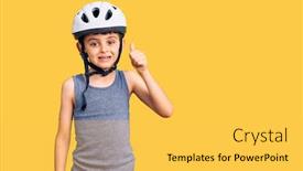  Presentation with bike - Amazing PPT layouts having little-cute-boy-kid-wearing backdrop and a yellow colored foreground