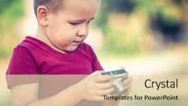  Presentation with corruption in judiciary photos - Slide deck having little cute boy seeing photos background and a  colored foreground