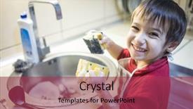  Presentation with china washing - Beautiful slide deck featuring little cute boy washing dishes backdrop and a red colored foreground