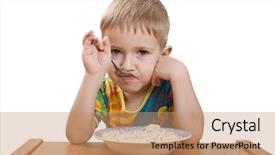  Presentation with child care - Audience pleasing PPT layouts consisting of little cute child eating food in family care backdrop and a coral colored foreground