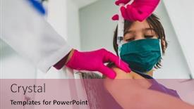  Presentation with injection - Amazing PPT layouts having little-cute-child-with-mask backdrop and a coral colored foreground