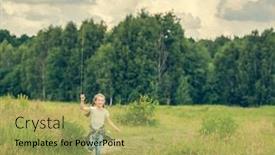  Presentation with kite - PPT theme having little cute girl flying a kite in a meadow on a sunny day background and a yellow colored foreground