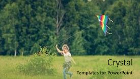  Presentation with kite - PPT layouts with little cute girl flying a kite in a meadow on a sunny day background and a yellow colored foreground
