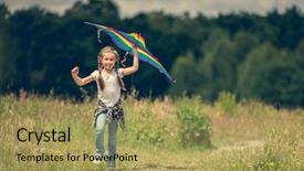  Presentation with kite - Slide deck featuring little cute girl flying background and a yellow colored foreground