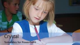  Presentation with classroom for agriculture - Colorful slide set enhanced with little cute girl in classroom backdrop and a teal colored foreground