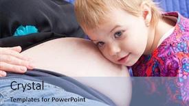  Presentation with pregnant mother - PPT layouts having little cute girl listening to her mother pregnant tummy background and a light blue colored foreground