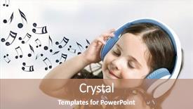  Presentation with music note - Audience pleasing PPT layouts consisting of little cute girl listening backdrop and a  colored foreground