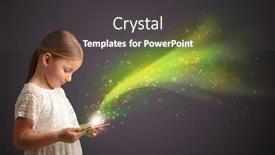  Presentation with sparkling - Presentation theme with little cute girl playing on sparkling tablet background and a dark gray colored foreground