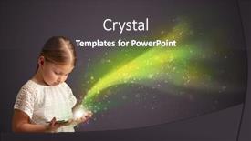  Presentation with sparkling - Audience pleasing PPT layouts consisting of little cute girl playing on sparkling tablet backdrop and a dark gray colored foreground