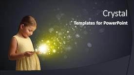  Presentation with sparkling - Presentation theme enhanced with little cute girl playing on sparkling tablet background and a dark gray colored foreground