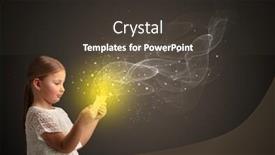  Presentation with sparkling - Cool new slide deck with little cute girl playing on sparkling tablet backdrop and a dark gray colored foreground