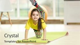  Presentation with yoga kids - PPT theme having little cute girl practicing yoga background and a blonde colored foreground