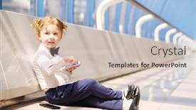 Presentation with cell phones - Audience pleasing slide deck consisting of little cute girl sits on floor with white and black cell phones in long gallery backdrop and a soft green colored foreground