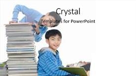  Presentation with many books - Cool new slide set with little cute two boy with many books isolated backdrop and a white colored foreground