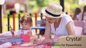  Presentation with crayons - Colorful PPT layouts enhanced with little daughter cheerfully spending time backdrop and a coral colored foreground