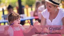  Presentation with crayons - Theme enhanced with little daughter cheerfully spending time background and a coral colored foreground