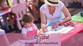  Presentation with crayons - Slide deck consisting of little daughter cheerfully spending time background and a coral colored foreground