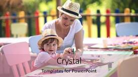  Presentation with crayons - Audience pleasing PPT layouts consisting of little daughter cheerfully spending time backdrop and a coral colored foreground