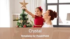  Presentation with winter family - Amazing slides having little daughter decorating christmas backdrop and a coral colored foreground