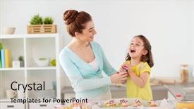  Presentation with sprinkles - PPT theme featuring little daughter making and decorating background and a soft green colored foreground