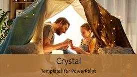  Presentation with tea party - Slide set consisting of little daughter playing tea party background and a red colored foreground